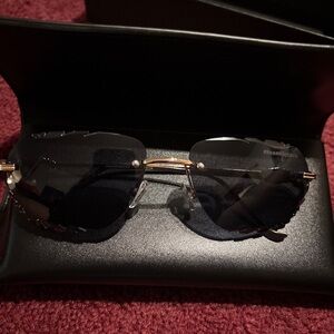 Chrome Hearts Style Rimless Sunglasses— Black Lenses w/case